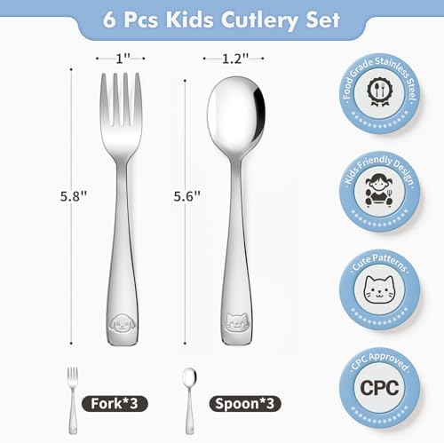 DRKIO - Safe Ergonomic Dishwasher-Ready Toddler Utensils with Animal-Themed Flatware