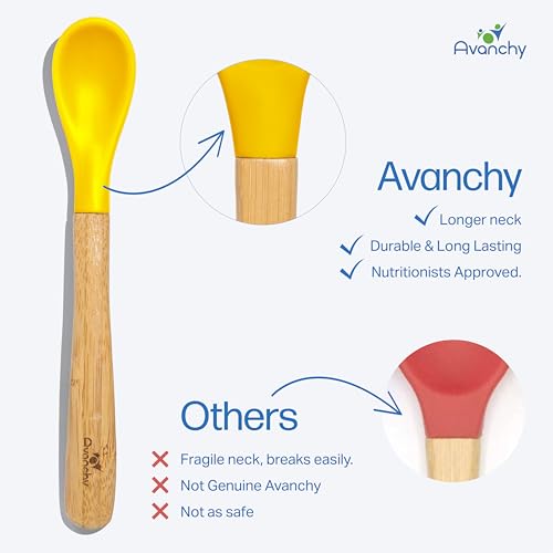 Avanchy Bamboo Silicone Baby Feeding Spoon Safe Ergonomic BPA-Free