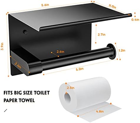 ASTOFLI Black Toilet Paper Holder with Shelf