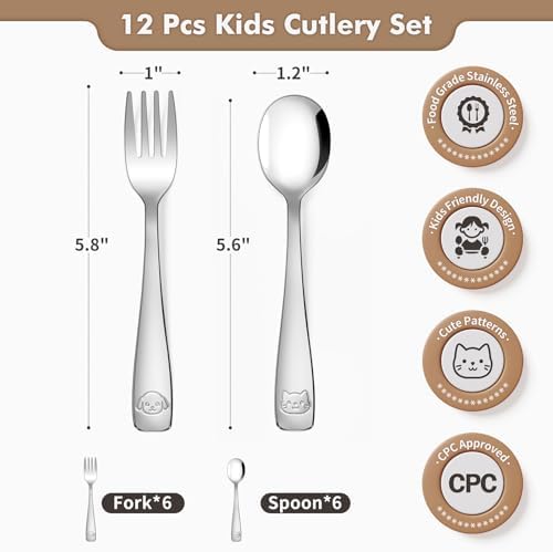 DRKIO Stainless Steel Toddler Utensils Set for Fun and Safety