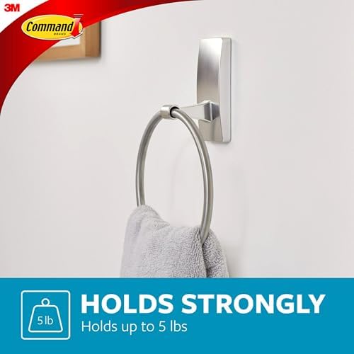Command Hand Towel Holder Damage-Free Bathroom Organizing Kit Satin Nickel