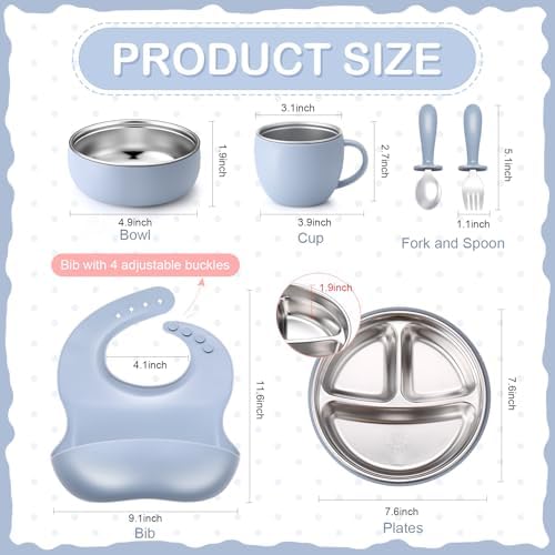 6pc Stainless Steel Plates Bowls Set for Kids