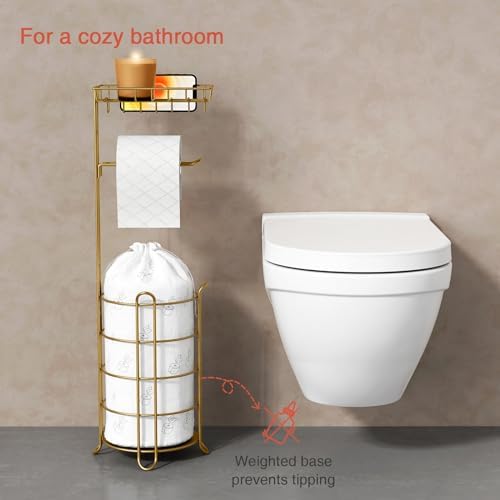 Gold-Free Standing Toilet Paper Holder Stand