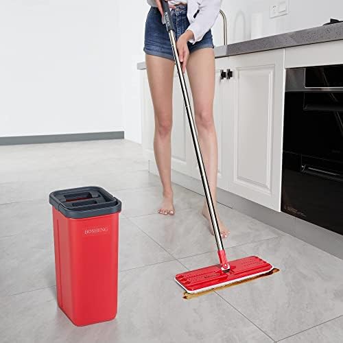 BOSHENG Flat Squeeze Mop and Bucket Set