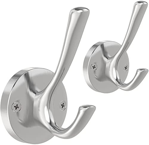 Brushed Nickel Double Wall Hook Set Heavy Duty Towel Coat Hangers