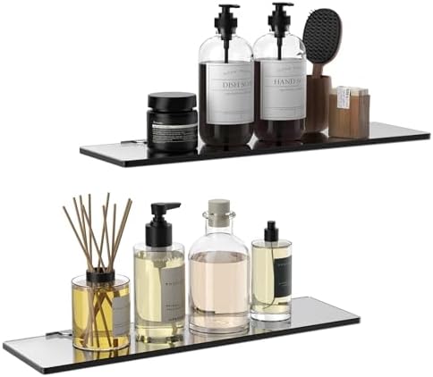 SHUAIAIW 2-Pack No-Drill Glass Wall Shelf for Bathroom and Kitchen