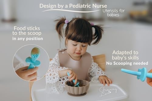Growing Love Self-Feeding Baby Spoons Silicone with Anti-Choke Shield