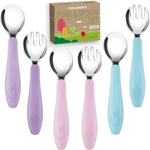 Chillout Life Toddler Utensils Set with Silicone Handles for Safe Self-Feeding