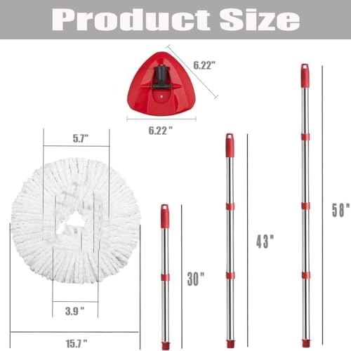 ANREKEYHSpin Mop Microfiber Mop Refills Set 4 Heads 30-58in Handle 1 Base