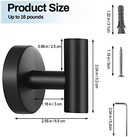 Kruodop 2-Piece Black Towel Hook Wall-Mounted Bathroom
