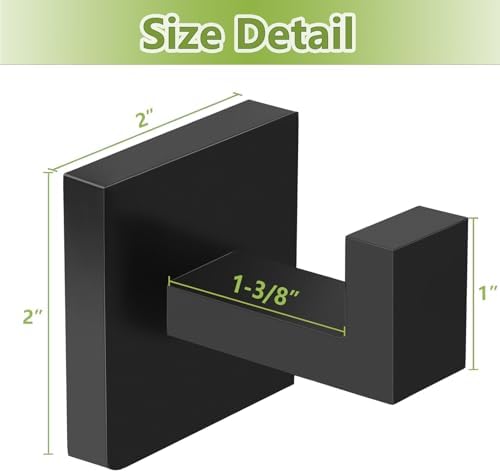 6-Pack Bathroom Towel Hooks Matte Black Stainless Steel Easy Installation