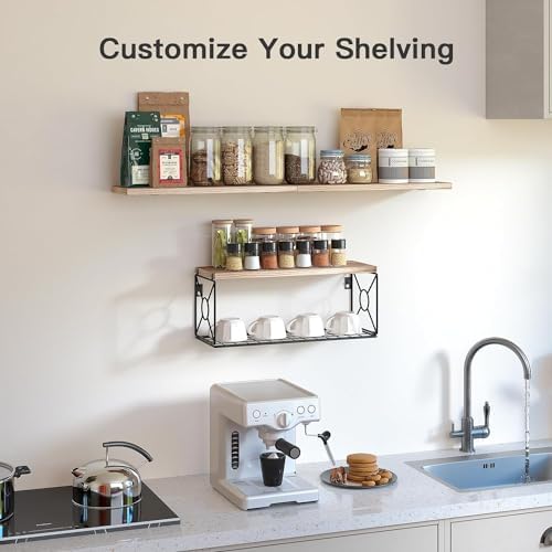 Solid Paulownia Wood Bathroom Floating Shelves with Storage Basket