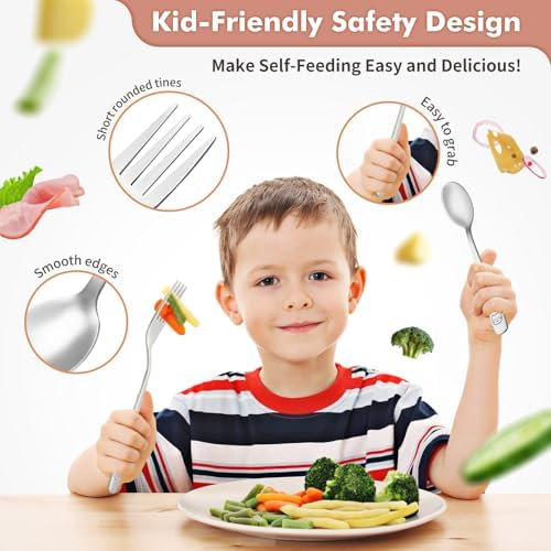 DRKIO Stainless Steel Toddler Forks and Spoons Set for Kids