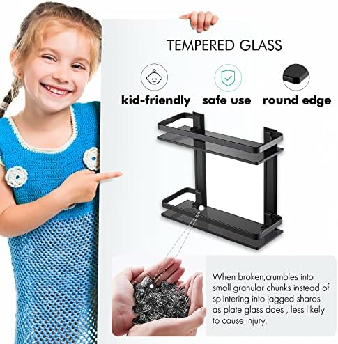 Bathkens 2-Tier Glass Shelf Black with Aluminum Frame