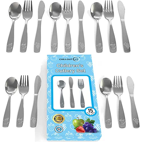 CHILLOUT LIFE15-Piece Stainless Steel Kids Silverware Set - Safe for Children