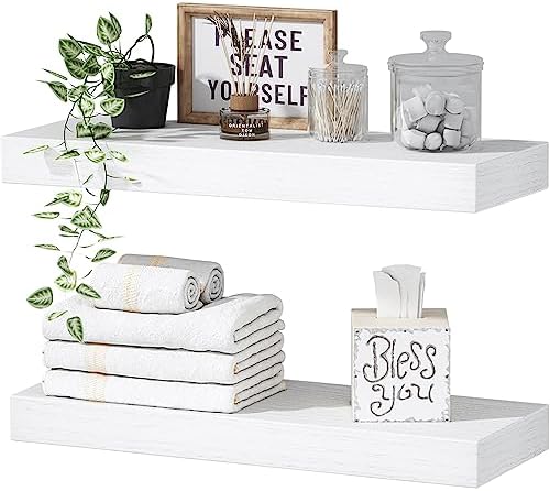White Bathroom Floating Shelves Farmhouse Style