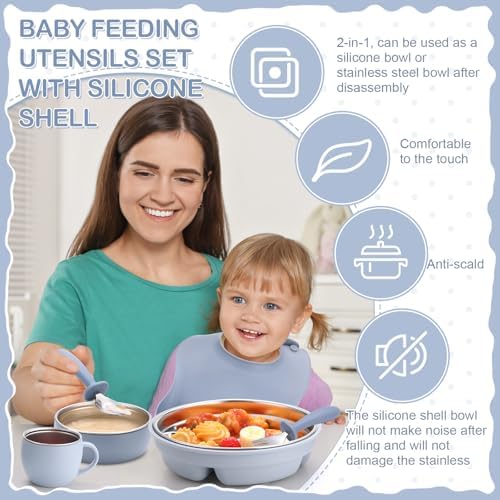 6pc Stainless Steel Plates Bowls Set for Kids