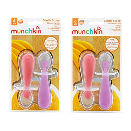 Munchkin Silicone Spoon Trainer Set with Choke Guard 4 Count Pink Purple
