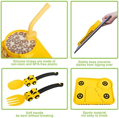 Construction Toddler Plate Set with Removable Straw - Healthy Eating for Kids