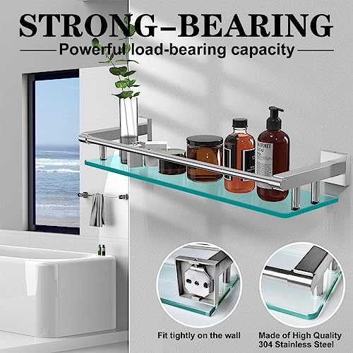 20 Inch Tempered Glass Bathroom Shelf with Nickel Frame 1