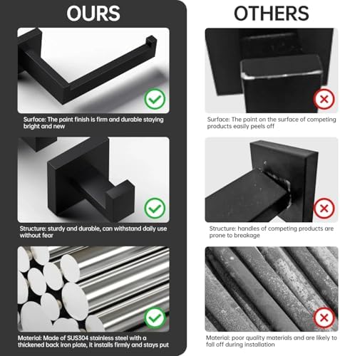 Hawkrown 5-PieceMatteBlackBathroomAccessoriesSetDurableStainlessSteelTowelBar