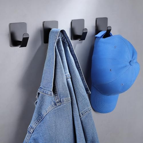 Taozun Self-Adhesive Wall Hooks Black Rust-Resistant for Kitchen Bathroom