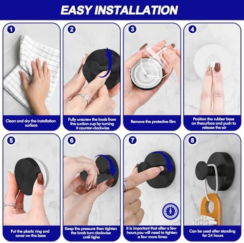 BNTUK Suction Cup Hook Set for Bathroom Window Glass 2-Pack Black
