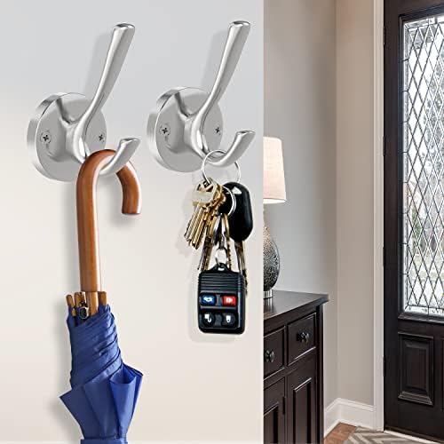 Brushed Nickel Double Wall Hook Set Heavy Duty Towel Coat Hangers