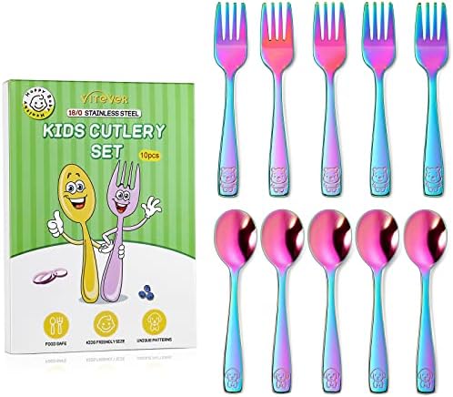 VITEVER 10-Piece Toddler Utensil Set Rainbow Design Stainless Steel