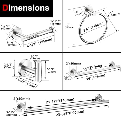 Kwanicas6-Piece Brushed Nickel Bathroom Hardware Set - Durable Stylish Towel Paper Holder System