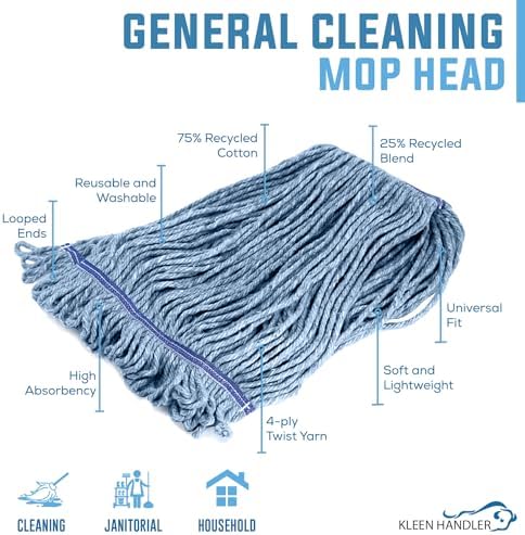 KLEEN HANDLER 3-Pack Replacement Mop Heads Durable Effective Blue Mop