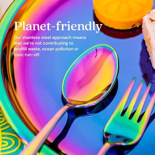 Ahimsa Kids Flatware Set - Stainless Steel Toddler Utensils BPA Free Dishwasher Safe Rainbow