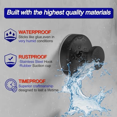 BNTUK Suction Cup Hook Set for Bathroom Window Glass 2-Pack Black