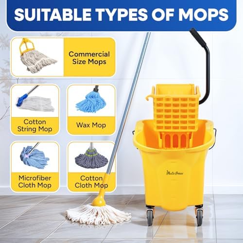 Heavy-Duty Commercial Mop Bucket With Wringer Wheels