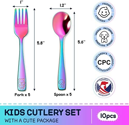 VITEVER 10-Piece Toddler Utensil Set Rainbow Design Stainless Steel