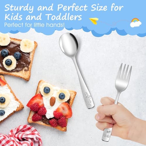 AUOikk 10-Piece Toddler Flatware Set - Kids Utensils Silverware with Ergonomic Handle