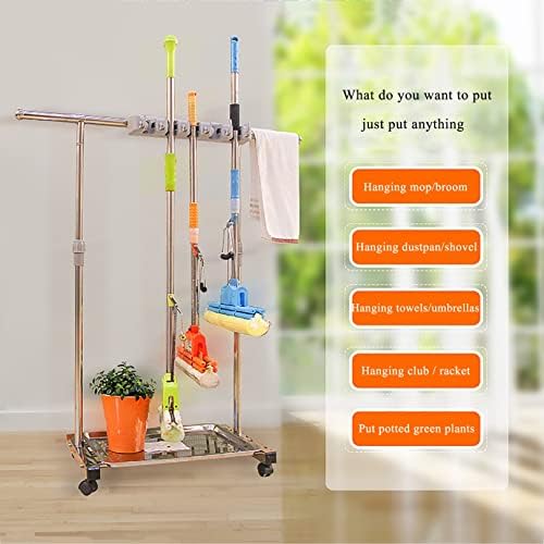 Sturdy Standing Broom and Mop Holder with Durable Steel Drip Tray