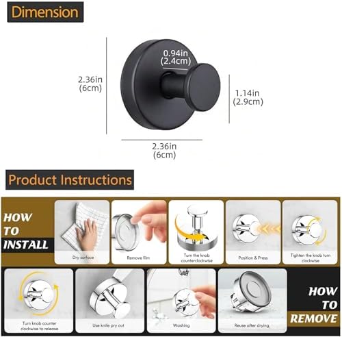 2-Piece Suction Cup Hooks Stainless Steel Matte Black