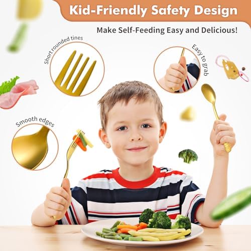 DRKIO 12-Piece Stainless Steel Toddler Utensils Set Safe Durable for Kids