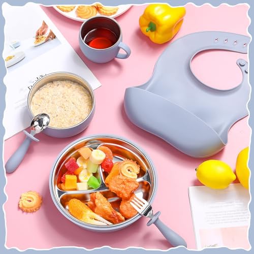 6pc Stainless Steel Plates Bowls Set for Kids