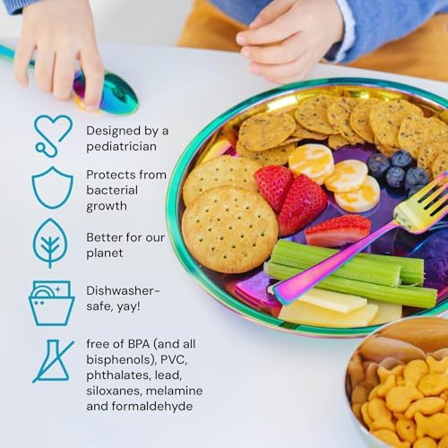 Ahimsa Kids Flatware Set - Stainless Steel Toddler Utensils BPA Free Dishwasher Safe Rainbow