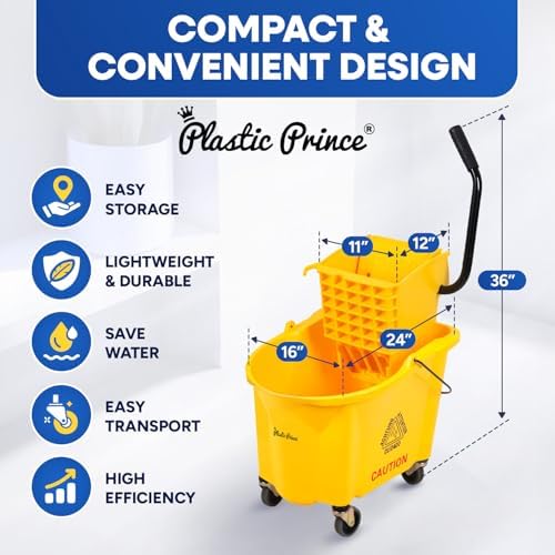 Heavy-Duty Commercial Mop Bucket With Wringer Wheels