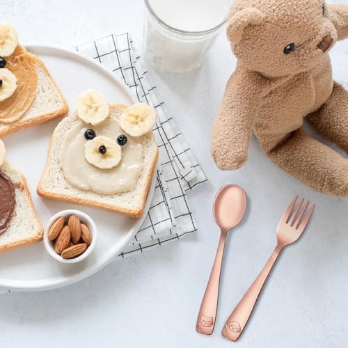 DRKIO Stainless Steel Toddler Forks and Spoons Set for Kids