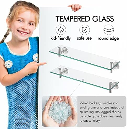 Durable 2-Piece Rustproof Bathroom Glass Shelves with 8MM Tempered Glass Storage