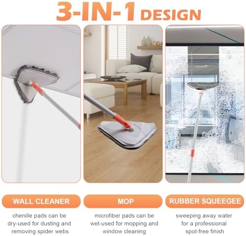 Wall Cleaner Triangle Mop with 82 Inch Long Handle
