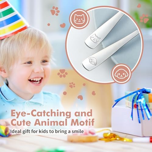 DRKIO Stainless Steel Toddler Forks and Spoons Set for Kids