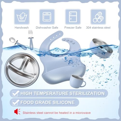 6pc Stainless Steel Plates Bowls Set for Kids