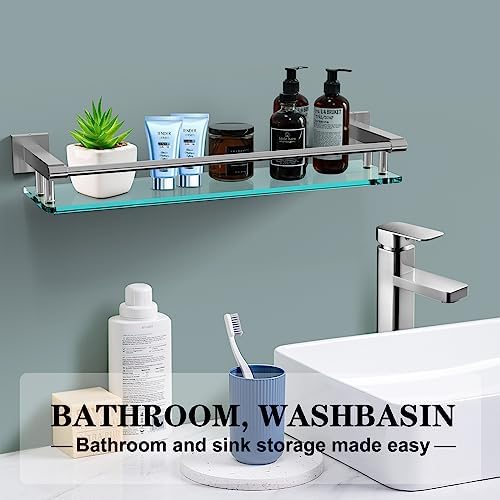 20 Inch Tempered Glass Bathroom Shelf with Nickel Frame 1