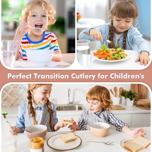 DRKIO Stainless Steel Toddler Forks and Spoons Set for Kids