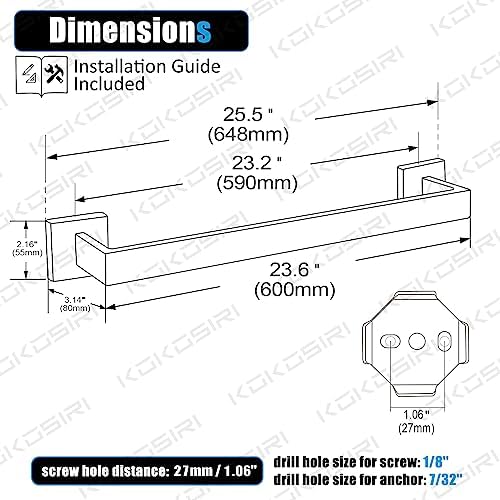 24-Inch Stainless Steel Towel Bar Matte Black